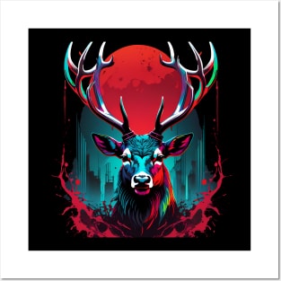 stag face bloodmoon Posters and Art